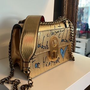 Louboutin Elisa mini calf gourmette gold purse autographed evening bag